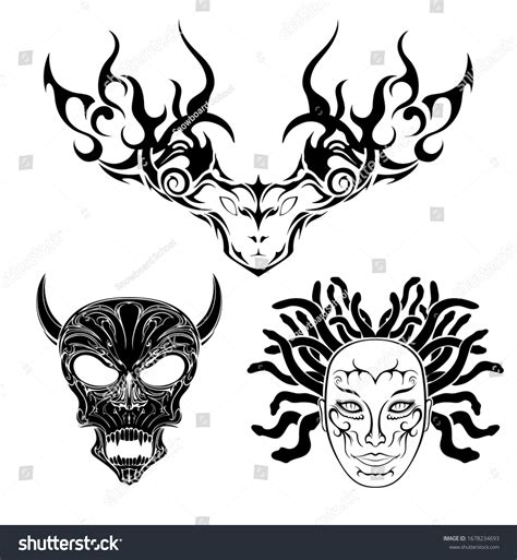 Mythology Tattoo Stickers Portraits Set Stock Vector (Royalty Free ...