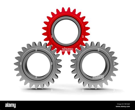 Three Gears With Red Gear Team Cooperation Concept Three Dimensional