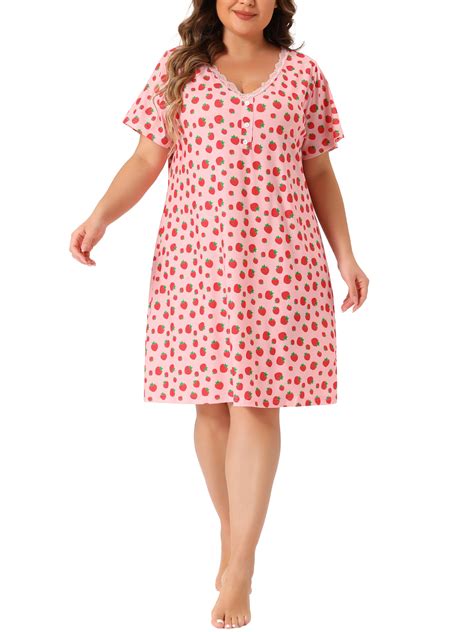 Agnes Orinda Women S Plus Size Polka Dots Button Lace V Neck Sleepwear Nightdress