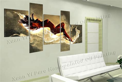 Handpainted Nude Female 5panel Canvas Art For Modern Living Room