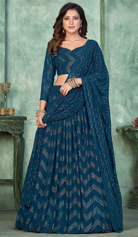 Georgette With Embroidered And Thread Work Heavy Function Wear Lehenga