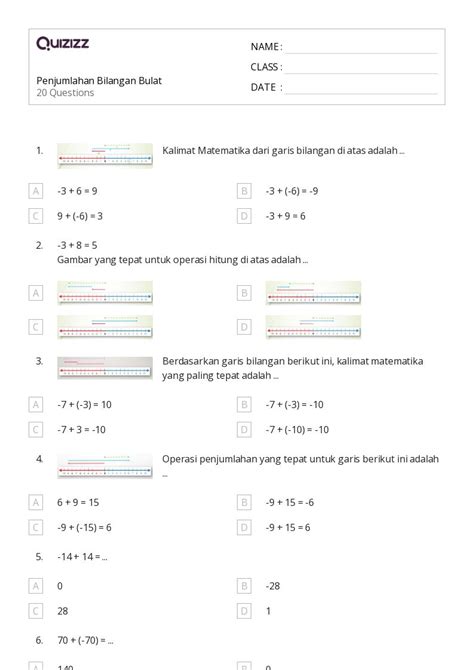 50 Lembar Kerja Operasi Dengan Bilangan Bulat Untuk Kelas 6 Di Quizizz Gratis And Dapat Dicetak