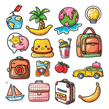 Kawaii Traveling Stuff Stickers Set Kawaii Traveling Sticker PNG