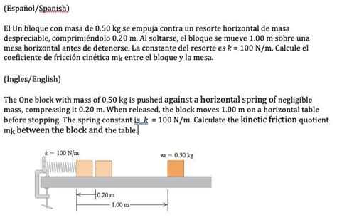 Solved Espa Ol Spanish El Un Bloque Con Masa De Kg Se Chegg