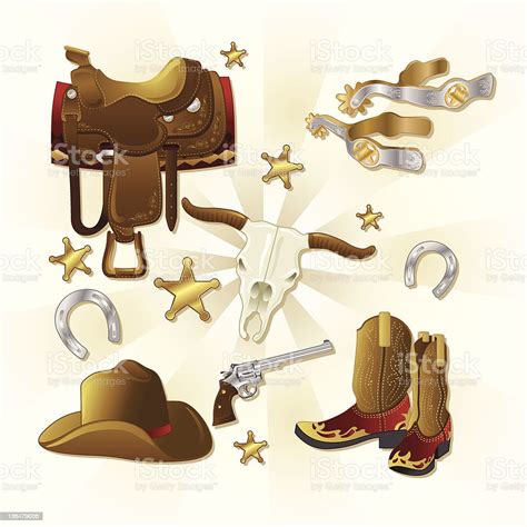 Western Set Stock Illustration Download Image Now Cowboy Boot