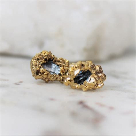 Herkimer Diamond Earrings Raw Crystal Studs Gold Crystal Etsy