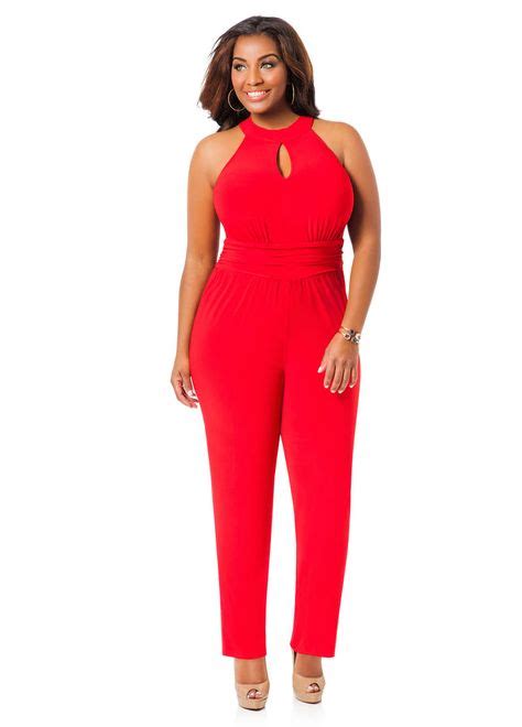 Keyhole Neck Jumpsuit Ashley Stewart Curvy Wear Fashion Red Dress