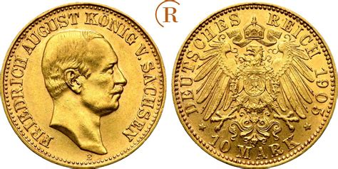 Kaiserreich Sachsen 10 Mark GOLD 1905 E Friedrich August III 1904