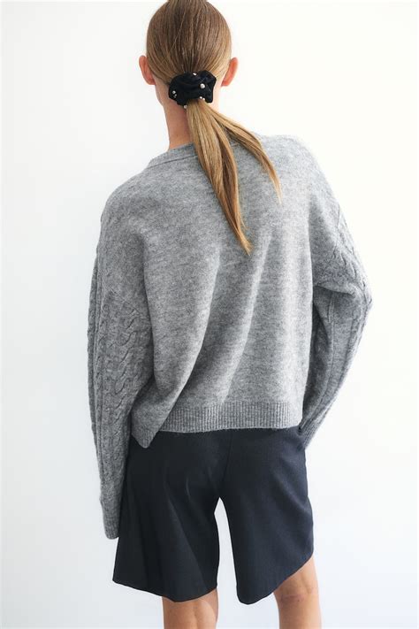 Cable Knit Sweater Gray Melange Ladies Handm Us