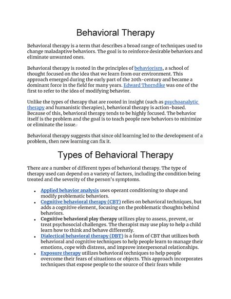 Behavioral therapy - Behavioral Therapy Behavioral therapy is a term ...