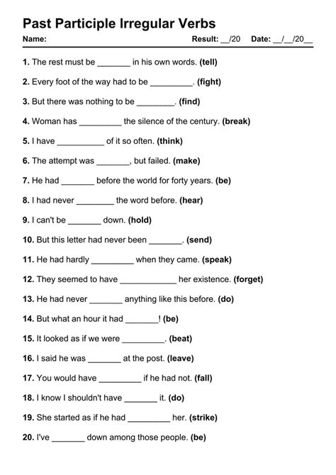 101 Past Participle Irregular PDF Worksheets with Answers - Grammarism