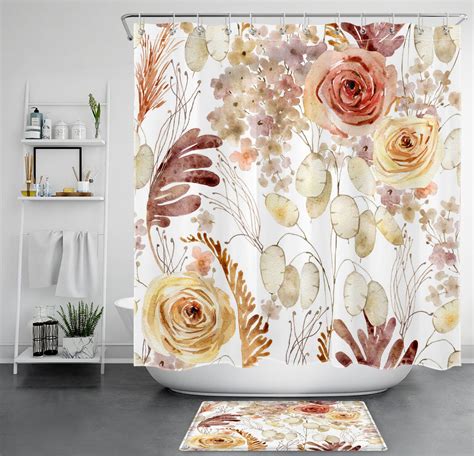 Vintage Botanical Leaf Pattern Shower Curtain Set Add A Touch Of