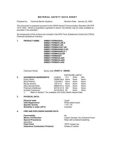 Material Safety Data Sheet Northland Construction Supplies