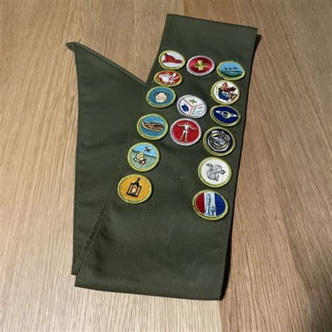 Vintage Original Bsa Boy Scout Green Sash With Merit Badges Patches