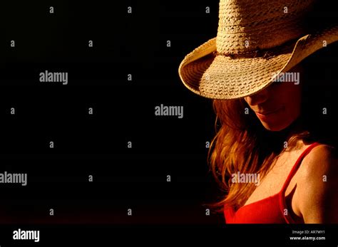 Cowgirl With Red Shirt Stock Photo Alamy