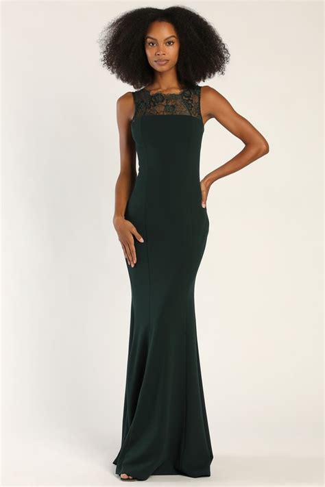 Emerald Green Lace Maxi Dress V Back Dress Mermaid Dress Lulus