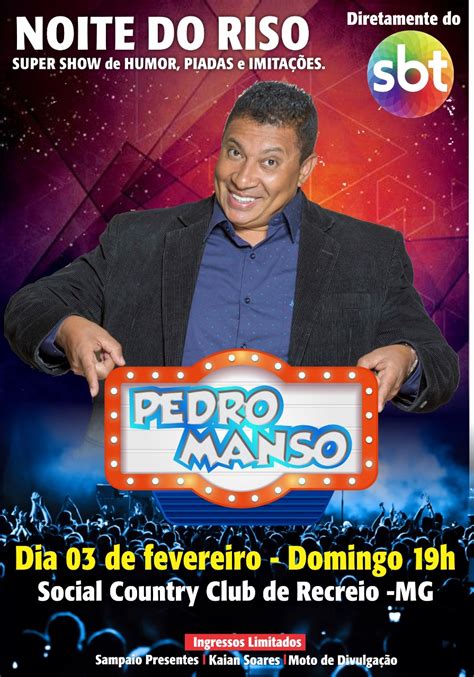 Humorista Pedro Manso se apresenta em Recreio dia 3 Pólis Recreio