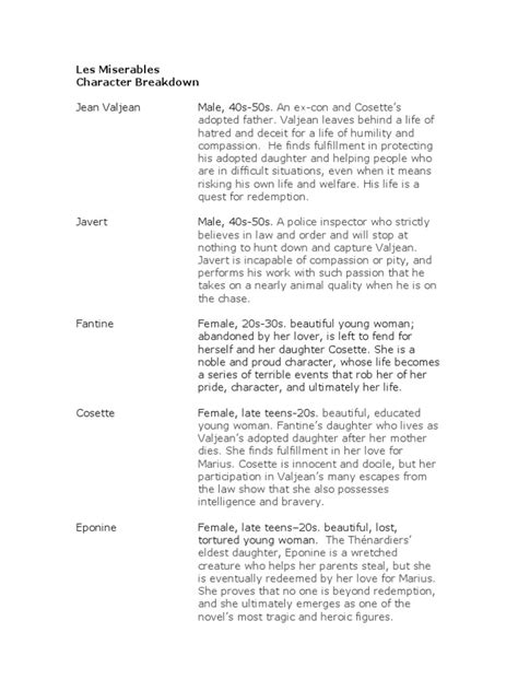 Les Miserables Character Breakdown Pdf