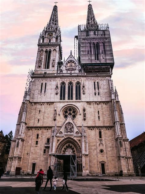 Facade of Cathedral of Zagreb on Sunset Sky Background in Zagreb, Croatia Editorial Photography ...