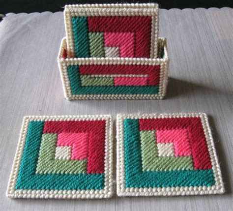 Log Cabin Coasters Holder Set Plastic Canvas Patterns Plastic