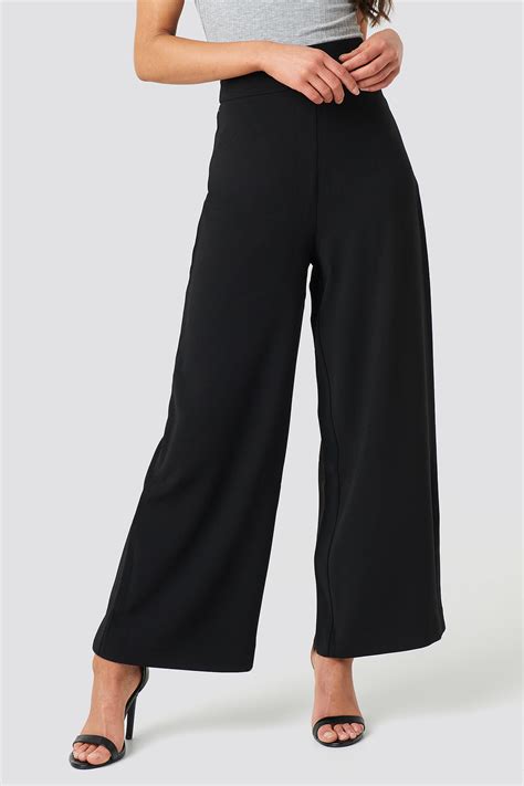 High Waist Wide Cropped Pants Black Na