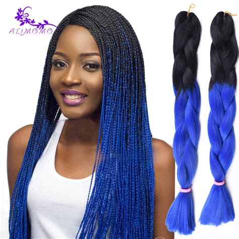 2017 Silky Ombre Braiding Hair Kanekalon Jumbo Braiding Hair Extensions 24inch 1 10packs Blue