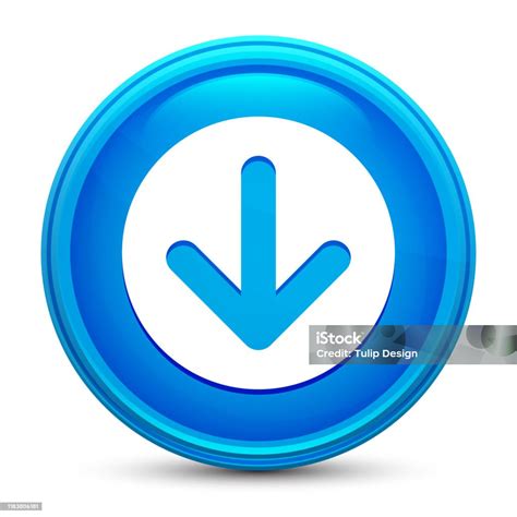 Down Arrow Icon Glass Shiny Blue Round Button Isolated Design Vector Illustration Stock