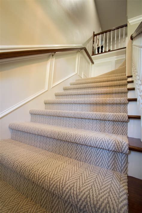 Traditional Stairs with Herringbone Carpet by Studio B Designs