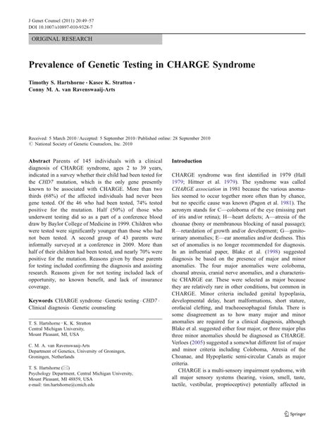 Pdf Prevalence Of Genetic Testing In Charge Syndrome