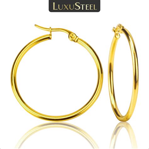 Anting Anting Lingkaran Baja Tahan Karat Warna Emas LUXUSTEEL Untuk