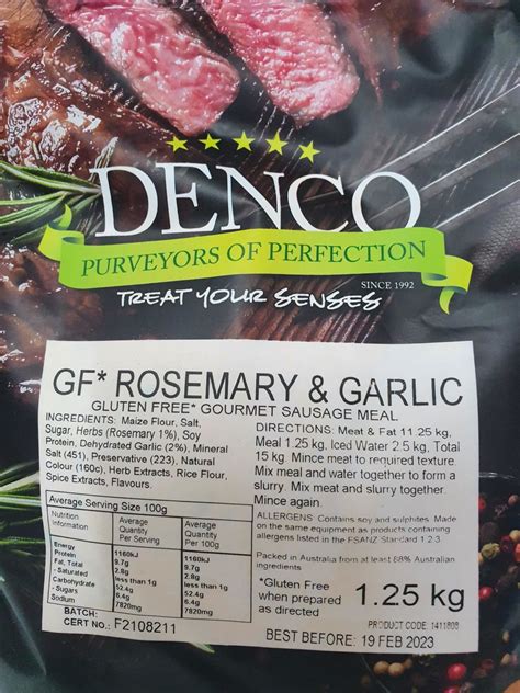 Denco Rosemary And Garlic Sausage Meal 125kgs Cq Butchers And Catering Supplies