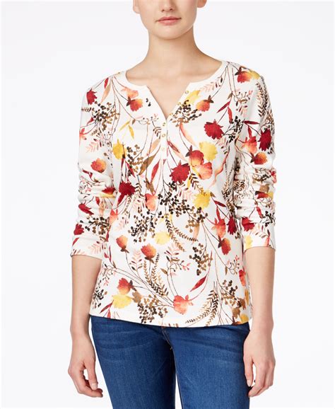 Karen Scott Floral Print Henley Top Only At Macys Tops Women