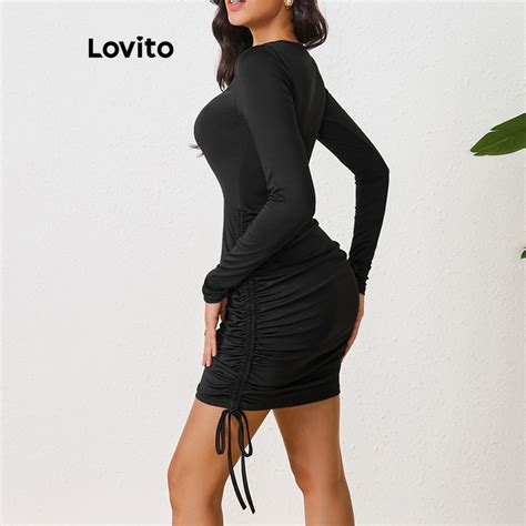 Lovito Women Casual Plain Ruched Dress Lbl Shopee Philippines