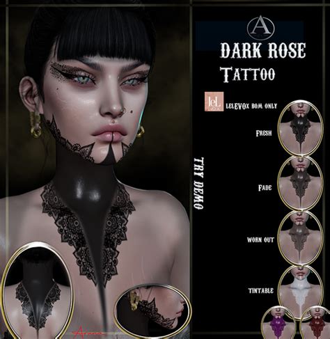 Second Life Marketplace Arana Dark Rose Neck Tattoo Lelutka