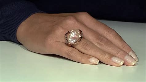 Fancy Chinese Ming Pearl Rose Gold Plated Silver Ring