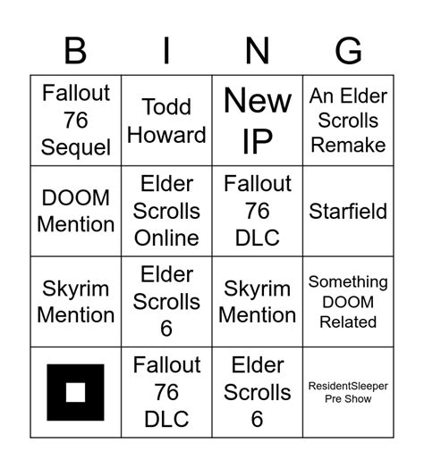 Bethesda E3 Bingo Card