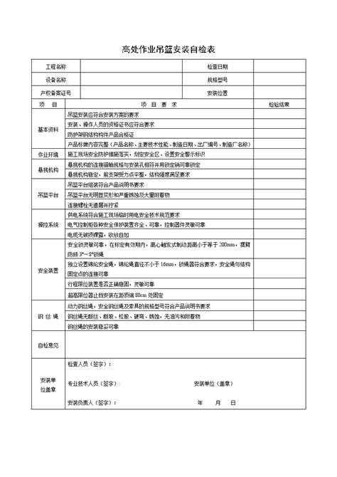 高处作业吊篮安装自检表doc工程项目管理资料土木在线