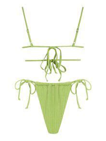 Zaful Ribbed Cutout Tie Side String Bikini Swimwear In Green Zaful