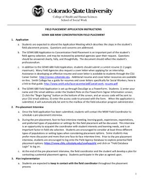 Fillable Online Ssw Chhs Colostate FIELD PLACEMENT APPLICATION