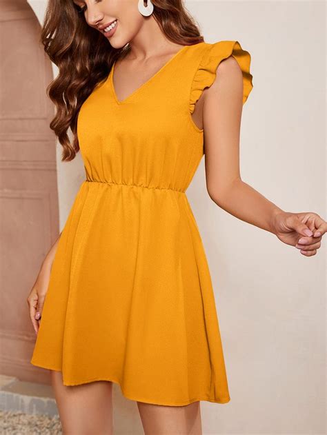 V Neck Butterfly Sleeve A Line Dress Clothes For Women A Line Dress