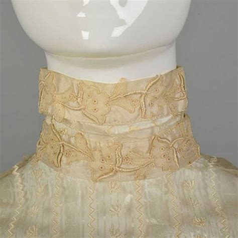 Xxs S Edwardian Tissue Silk Dress Ivory Lace Embr Gem