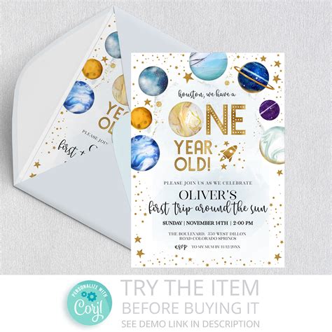 Editable Space Birthday Invitation First Trip Around The Sun Galaxy