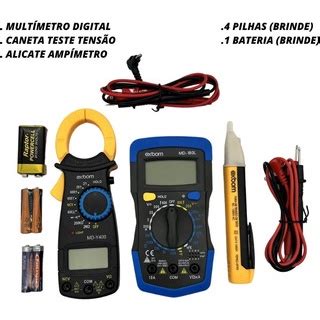 Kit X Multimetro Digital Alicate Amper Metro Caneta Tens O Alerta Som