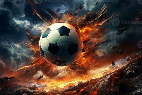 Radiant Futuristic Soccer Fire Ball Generate Ai Stock Photo