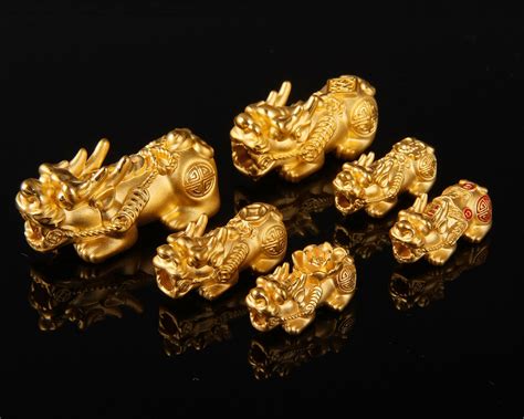 24K Gold Pixiu Charms Beads Fengshui Lucky Wealth Piyao Beads For