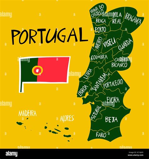 Vector Hand Drawn Stylized Map Of Portugal Travel Illustration Of