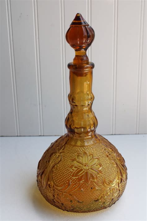 Vintage Amber Glass Decanter Bottle W Stopper Tiara Indiana