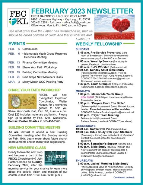 February Newsletter First Baptist Church Of Key Largo FL