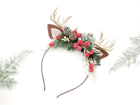 Antler Headband Reindeer Headband Winter Flower Crown Deer Etsy