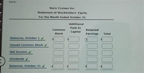 Solved Statement Of Stockholders Equity Noric Cruises Inc Chegg